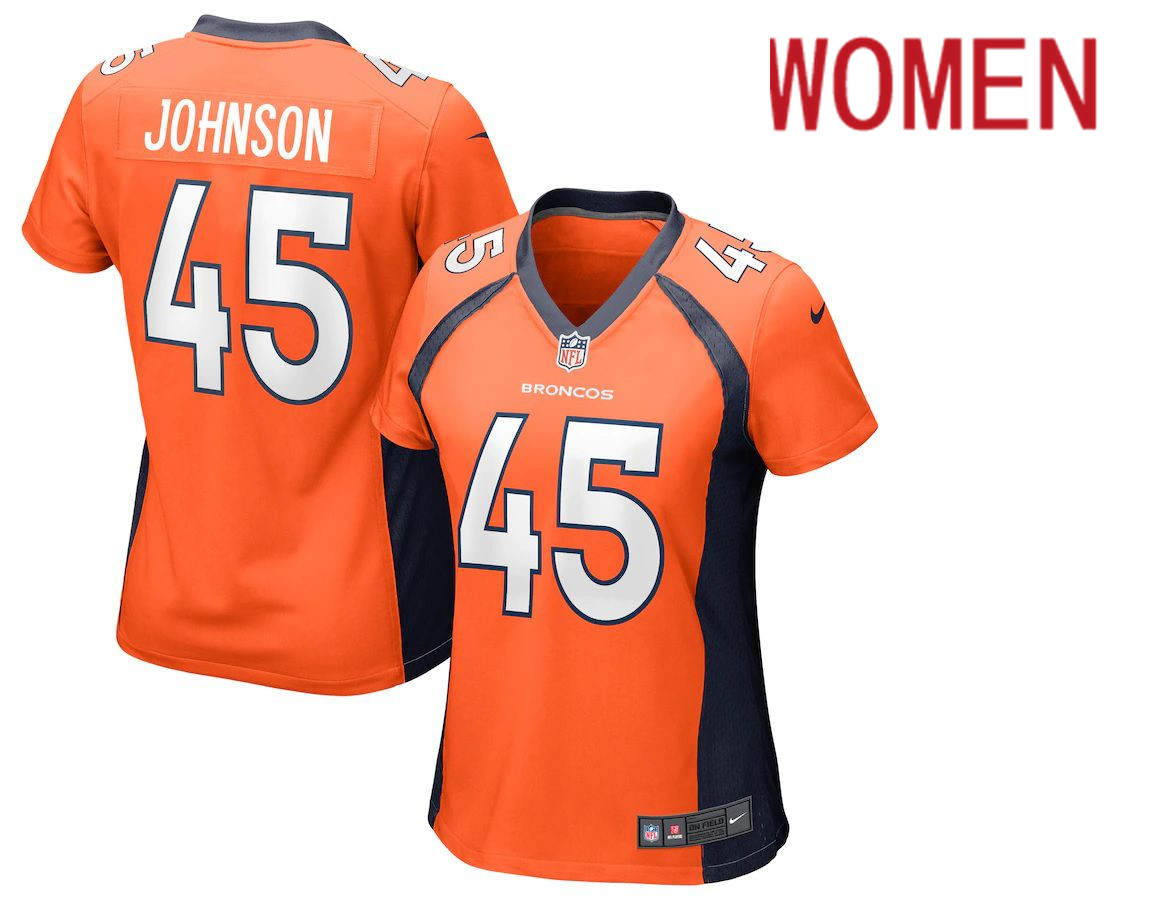 Women Denver Broncos 45 Alexander Johnson Nike Orange Game NFL Jersey